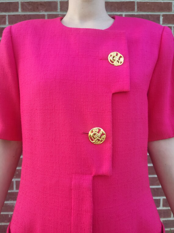 Hot Pink Statement Button Geometric Shift Dress K… - image 3