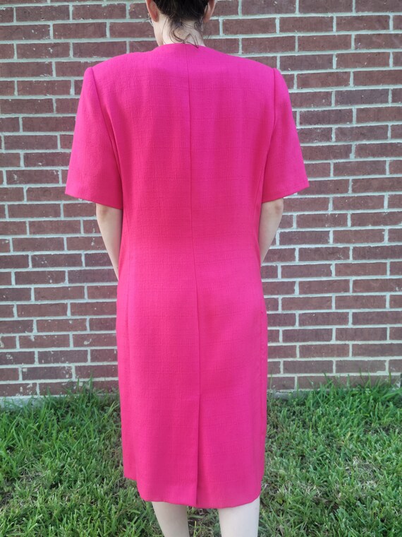 Hot Pink Statement Button Geometric Shift Dress K… - image 6