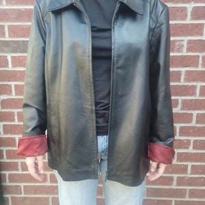 Black And Red Worthington Quiet Luxury Vintage Leather Jacket