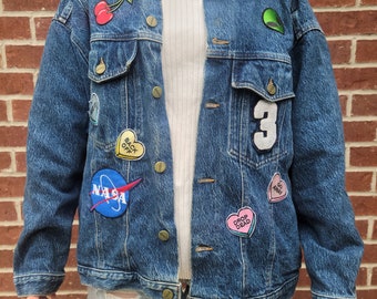 Vintage Original Venezia Sportswear Denim Jacket With Pop Art Media Sweethearts Nasa Patches