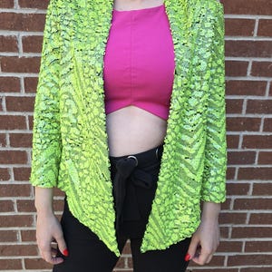 Vintage Lime Green Sequin Alberto Makali Asymmetrical Jacket