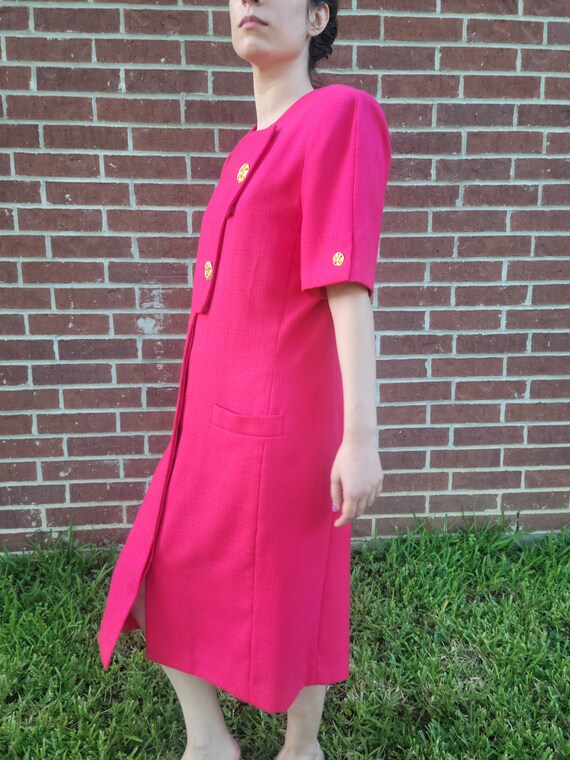 Hot Pink Statement Button Geometric Shift Dress K… - image 5