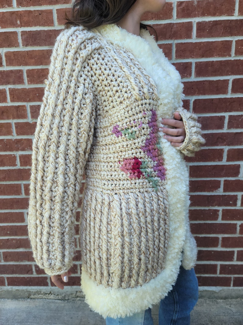 Vintage Chunky Knit Floral Faux Fur Answers by Riddles Statment ...