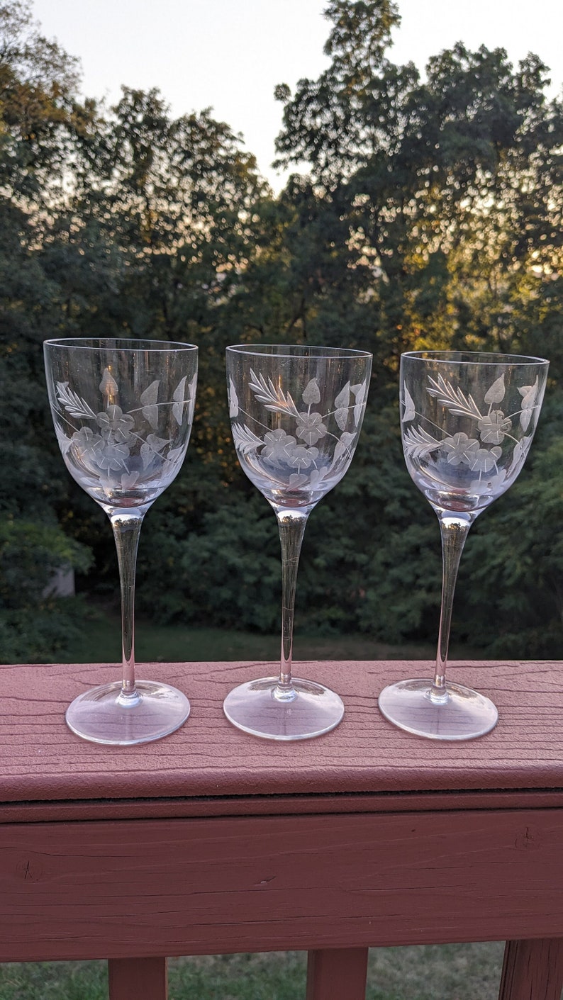 Romanian Etched Wine Glasses Etsy