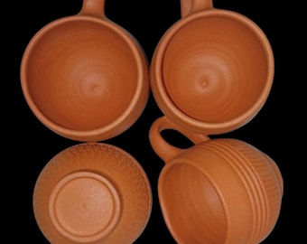 Juego de tazas de café de taza de arcilla sin esmaltar de terracota Tazas de té de arcilla para beber Kulhad de arcilla hecho a mano con gafas con asa Juego de regalo de inauguración de la casa de 4