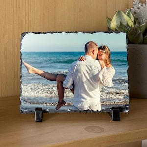 Personalized Valentine’s Day Photo Slate | Custom Couples Photo Gift | Romantic Keepsake on Rustic Stone