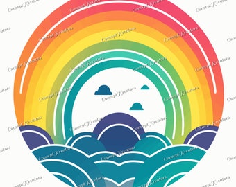 Boho Rainbow SVG, Commercial Use, Layered Bohemian Rainbow, Cut File, Rainbow PNG, Cute T-shirt Design, Heart Rainbow, EPS and Dxf files