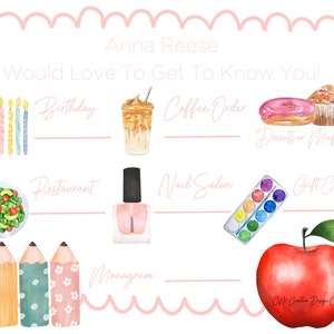 Personalized Pink Getting to Know Teacher