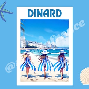 Cartel de playa de Bretaña Francia/ Vintage / Cartel de viaje / Art Déco / Dinard / decoración / arte de pared / Regalo