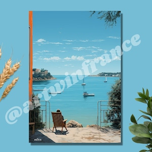 Cartel regalo Dinard Bretagne / Vintage / Cartel de viaje / Art Déco / Cartel Bretaña / Paisaje Arte de la pared / Regalo / Decoración del hogar