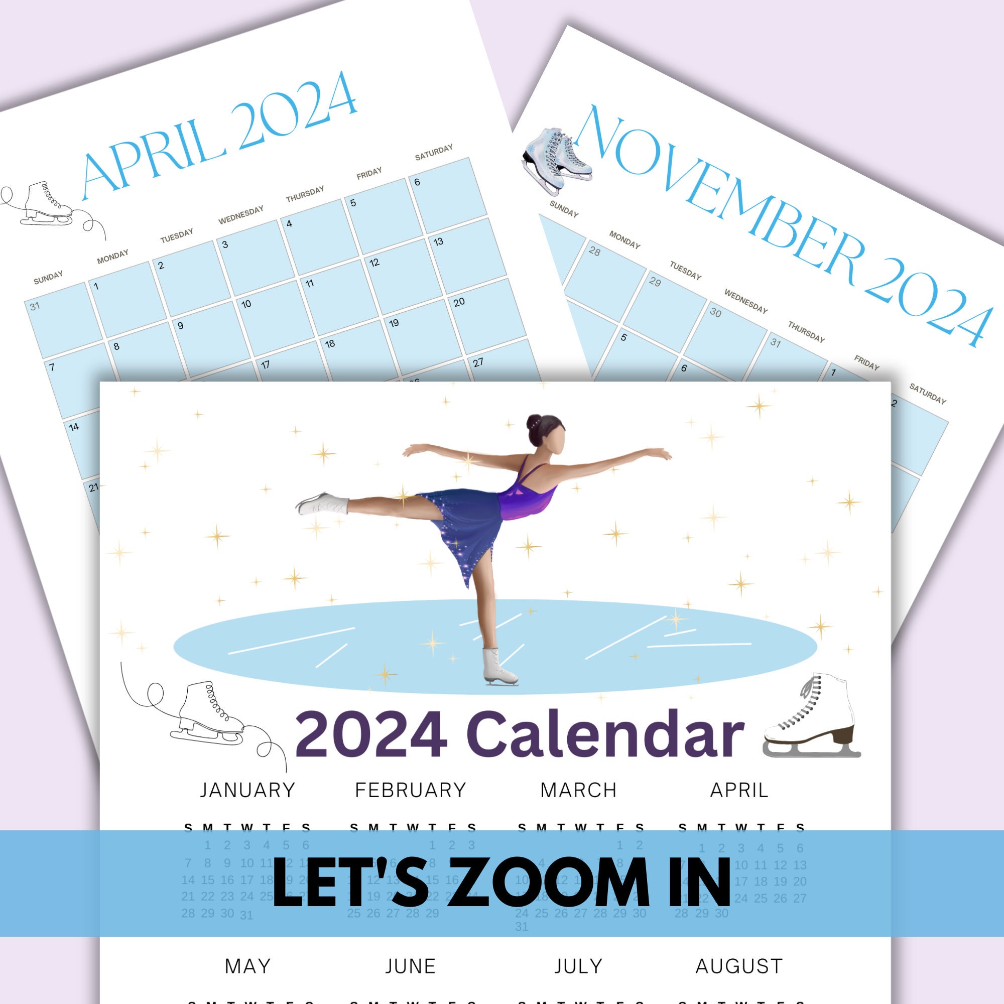 Figure Skater Calendar/ 2024 Skater Calendar/ Figure Skating Calendar