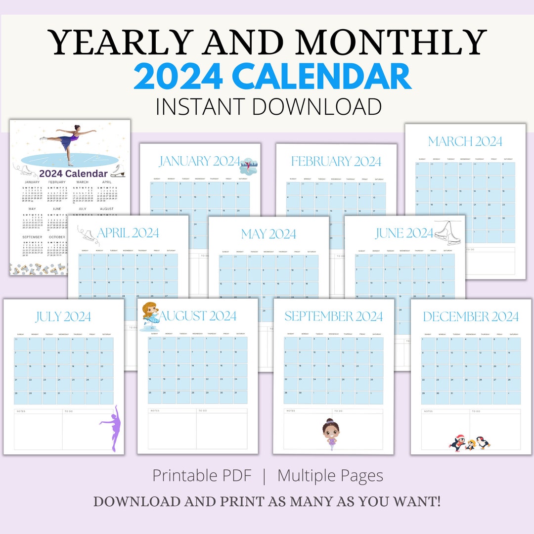 Figure Skater Calendar/ 2024 Skater Calendar/ Figure Skating Calendar