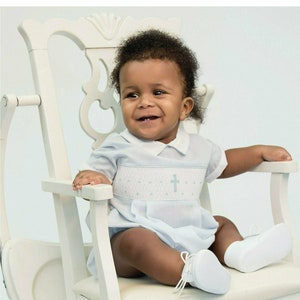 Baby Boy Hand Smocked Christening Baptism Romper Boys Baptism Outfit | Baptism Outfit Boy | Boy Christening Outfit | Baby Boy Christening