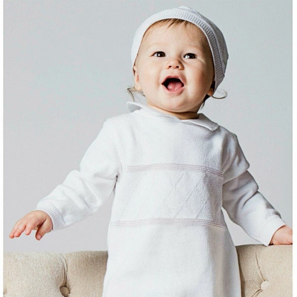 Christening Baptism Boy Outfit | Coverall Diamond Stitching with Hat | Baptism Outfit Boy | Boy Christening Outfit | Baby Boy Christening