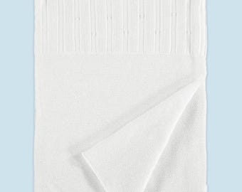 Knit Baby Blanket | Elegant White Baby Blanket | Knit Blanket for Baby | Elegant Baptism Gift | Baby Blanket Gift | Gift Baby Blanket