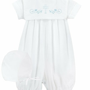 Long Romper Embroidered Cross Boy Baptism Outfit | Boys Baptism Outfit | Baptism Outfit Boy | Boy Christening Outfit | Baby Boy Christening