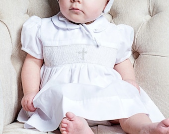 Smocked Cross Baby Girl Christening Dress