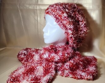 Red Shaggy Beanie with scarf