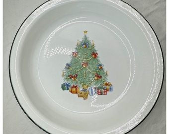 Corelle Holiday Magic serveerschaal met kerstboom en cadeautjes, groene rand, 25 cm