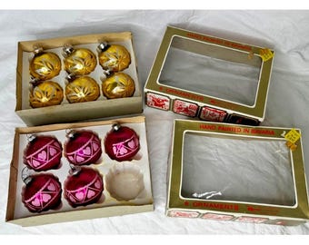 Adornos de vidrio vintage pintados a mano, rosa, dorado, estrella, Alemania Occidental