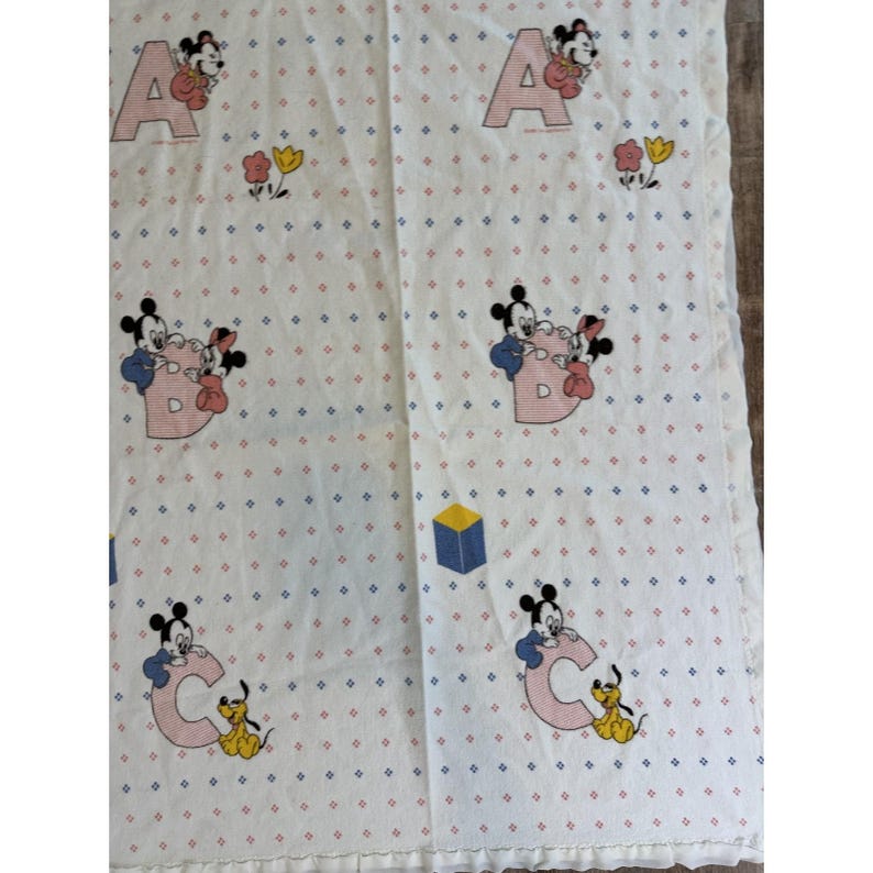 Vtg Disney Dundee Baby Blanket Mickey Minnie Mouse Crib Cotton Satin Edge image 4