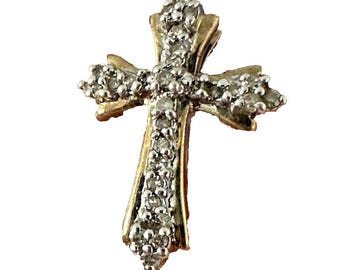 10k Gold Genuine Diamond Encrusted Cross Pendant Stamp M Circle Stamp Crucifix