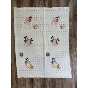 Vtg Disney Dundee Baby Blanket Mickey Minnie Mouse Crib Cotton Satin Edge image 2