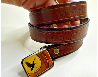 VTG Harmony Metal Brass Buckle Eagle Brown Leren riem Western Country