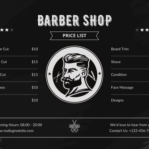 Barber shop price list/ barber shop/ template / printable/editable barber shop price list, barber/boys and girls/template/pricelist/ ...