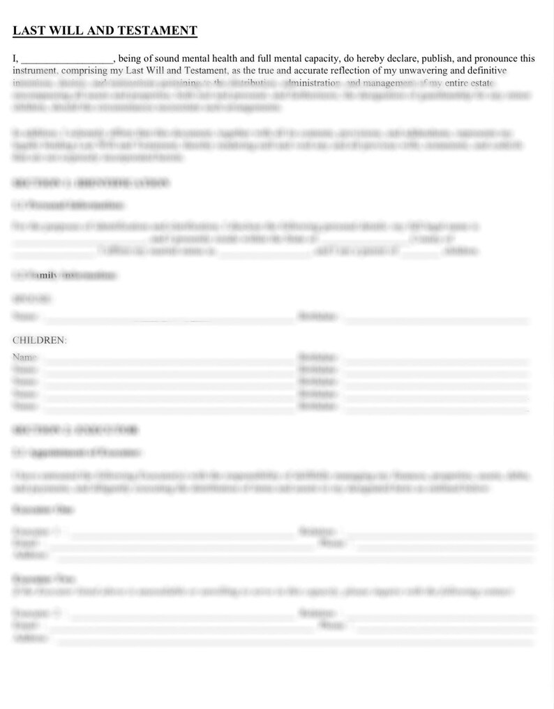 Last Will and Testament Template - Etsy