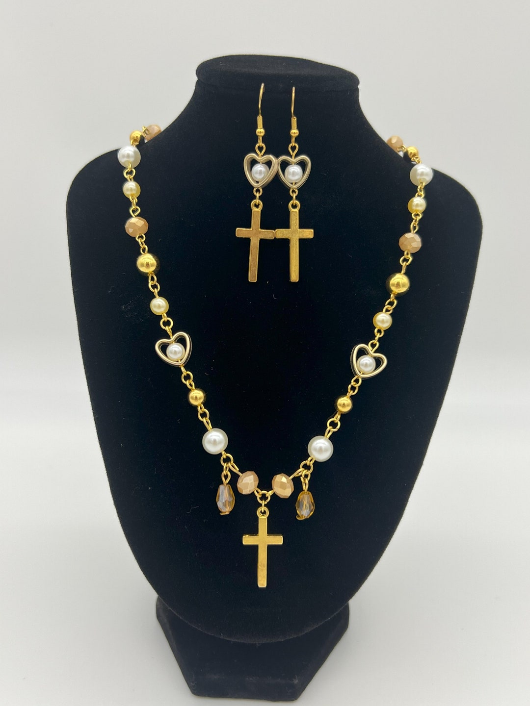 Gold Cross Necklace and Earrings Set Etsy