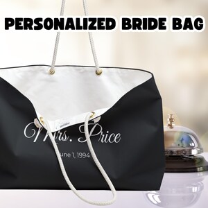 Personalized Bride Bag | Custom Weekender Bag | Bridal Beach Tote | Gift for Bride | Wedding Must Haves | Honeymoon Gift | Bride Tote Bag
