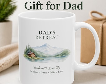 Tazza personalizzata per papà, nome personalizzato, tazza da baita, idea regalo per il ritiro del papà, regalo di compleanno, bicchiere da caffè per campeggio al lago, significativo per nonno e papà