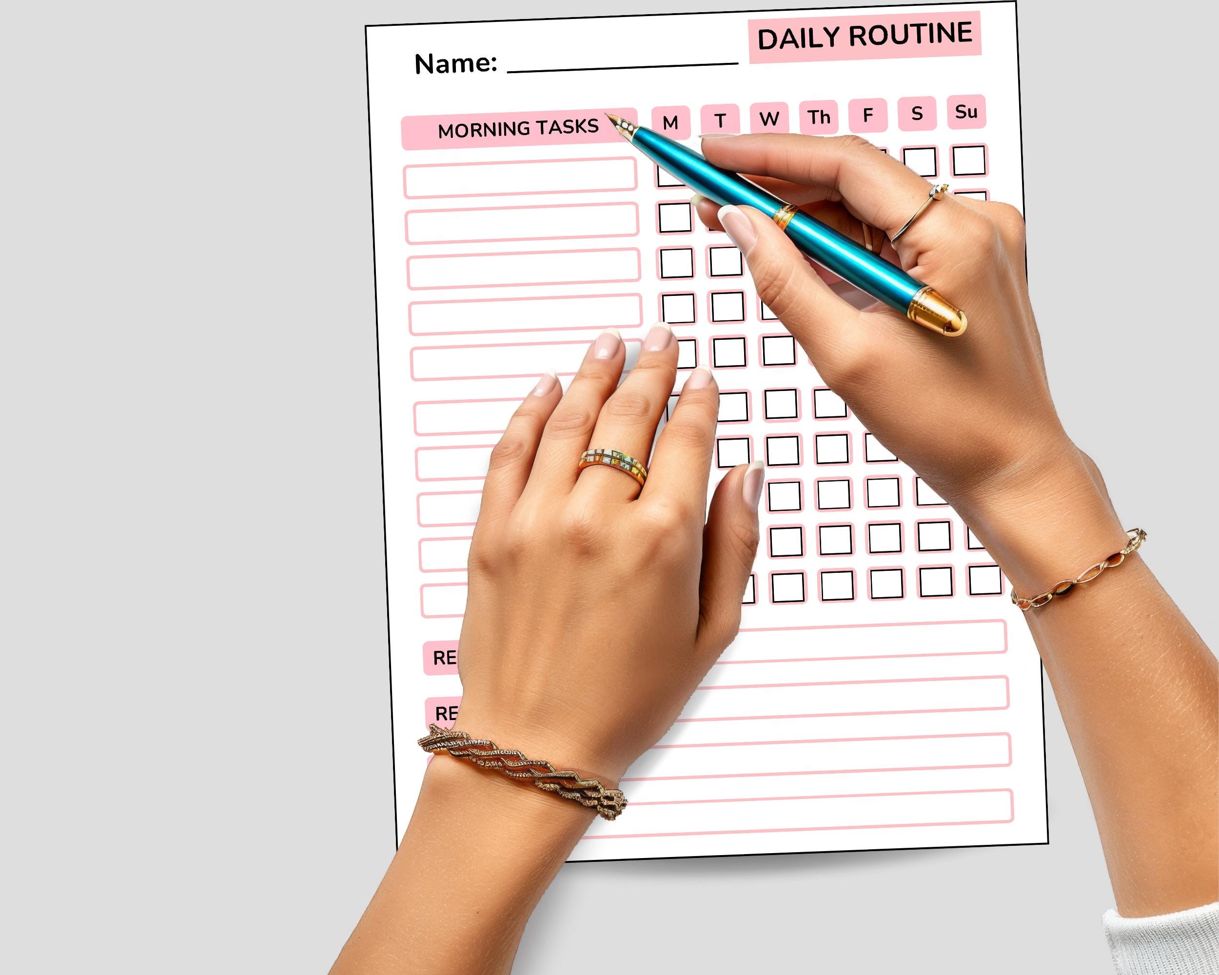 Daily Routine Chart Printable Template Morning Planner System Time ...