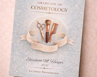 Regalo di laurea in cosmetologia, certificato di scuola di bellezza, esposizione, stampa artistica da parete per salone, riconoscimento professionale per stilista, trucco