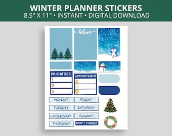 Winter Planner Printable Stickers | Seasonal Calendar Decor | Digital Download | 8.5" x 11" | PNG PDF