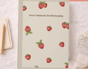 Diario estetico con fragole, compagno di scrittura, accessorio da scrivania, idea regalo, custode dei ricordi, design carino, cancelleria a tema frutta, stile cottagecore