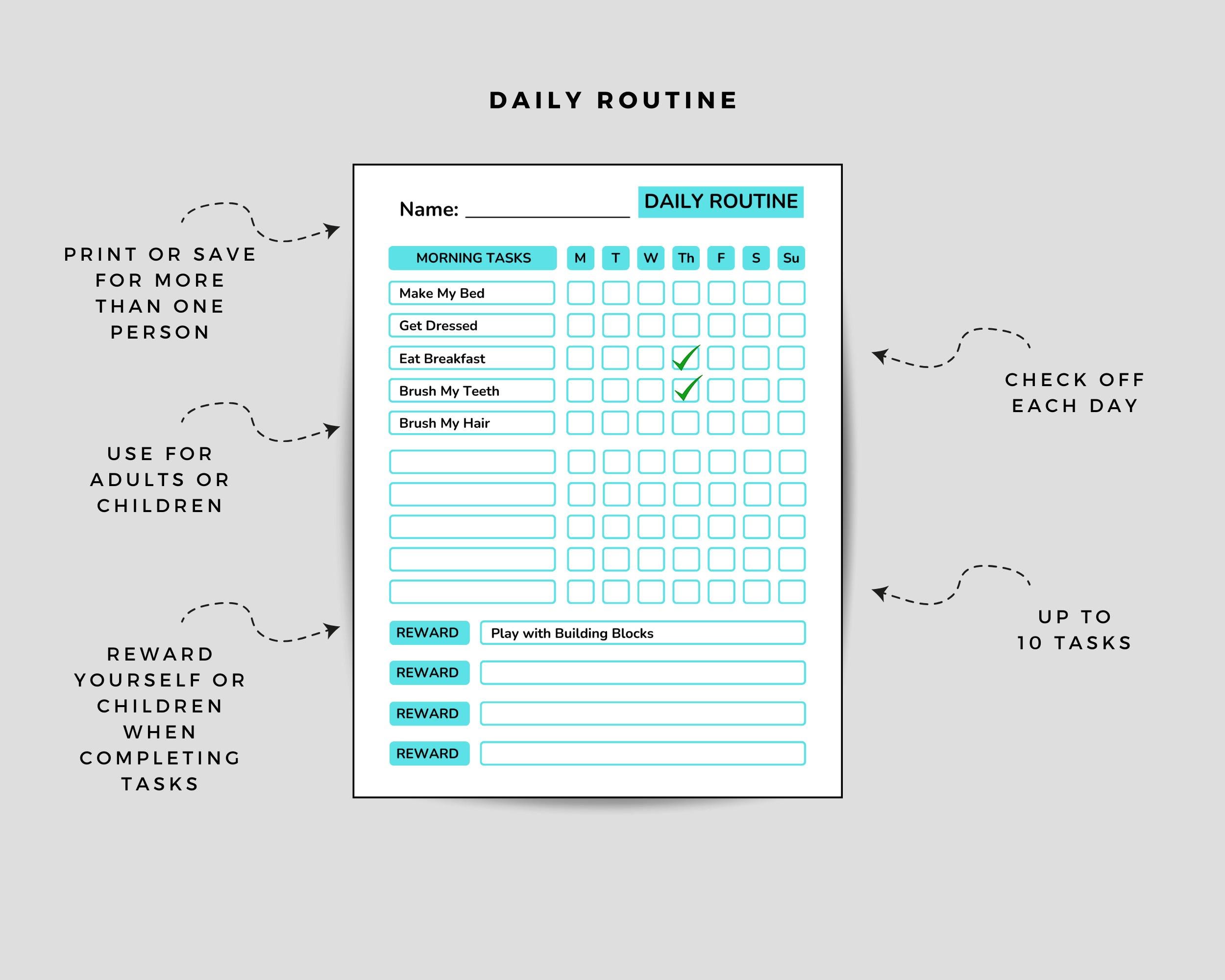Daily Routine Chart Printable Template Morning Planner System Time ...