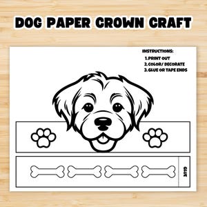 Dog Crown Coloring Page, Printable Pet Hat for Kids, DIY Puppy Costume Craft, Fun Dog Party Activity, Digital PDF Download