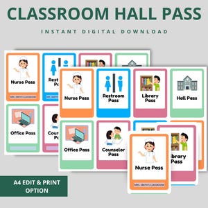 Editable Hall Passes Set for Teachers Resources | Personalized Classroom Decor | Back to School Teacher Must-Haves