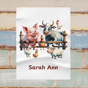 Barnyard Animal Baby Blanket | Personalized Fleece Blanket with Farm Animals | Baby Shower Gift | Nursery Blanket | Monogram Blanket
