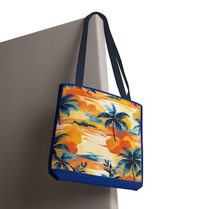 Tropical Beach Tote Bag | Summer Sunset Tote | Ocean Travel Tote for Her | Canvas Beach Bag | Vacation Bag | Bachelorette Beach Gift