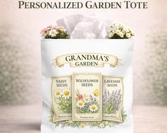 Borsa da giardino personalizzata con nome personalizzato, regalo per la mamma, regalo di compleanno per la nonna, cesto da giardinaggio, porta fiori, design floreale vintage