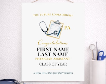 Poster per assistente medico, cartello per laurea PA, decorazione personalizzata per celebrazioni, regalo per laureati in medicina, esposizione sanitaria personalizzata per professionisti