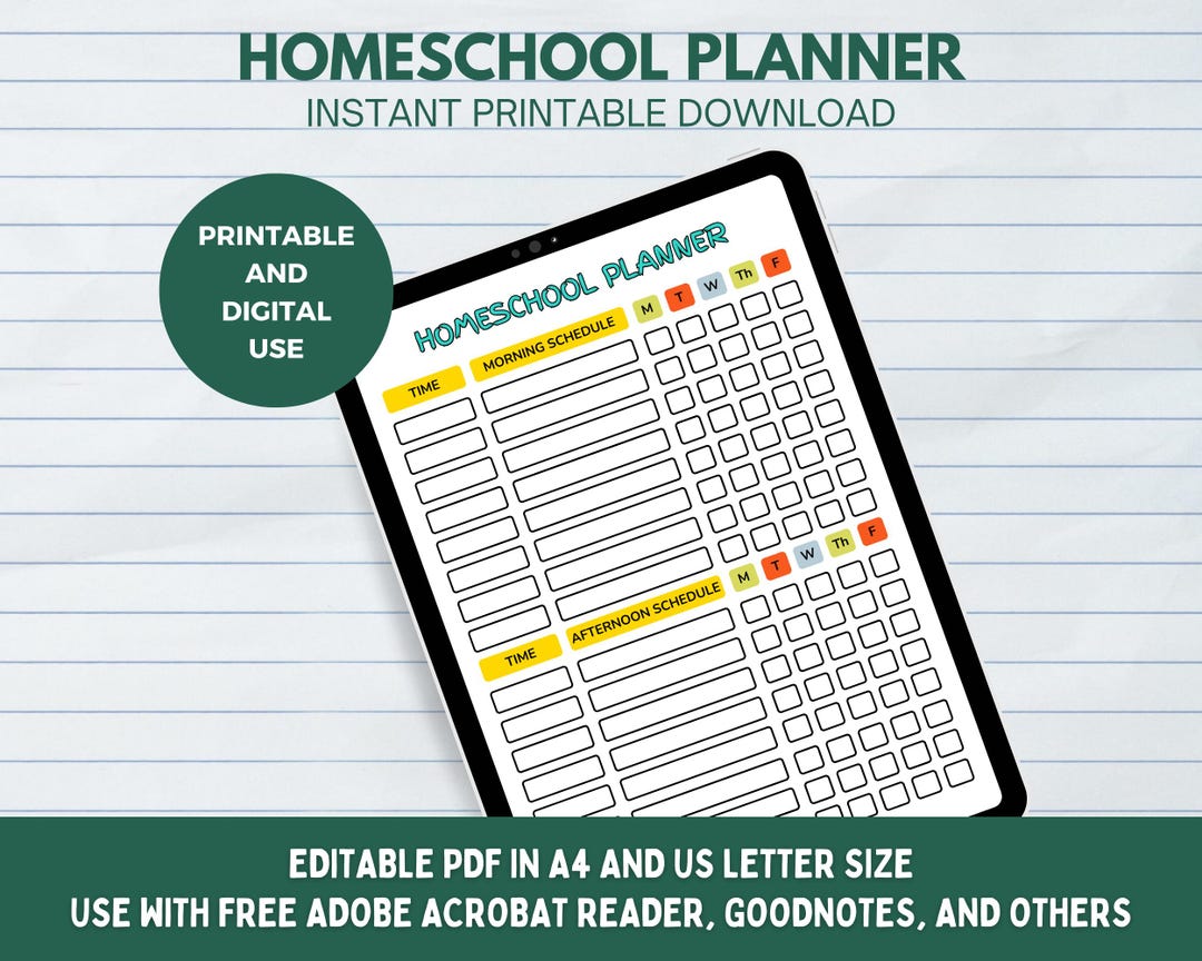 Homeschool Weekly Planner Printable Template Student Schedule Morning