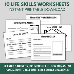 Life Skills Printables with 30-Day Challenge | Set of 10 Worksheets | Parents Teachers Caregivers | Instant Download | 8.5&quot; x 11&quot; PDF