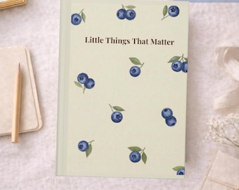 Quaderno di scrittura con estetica ai mirtilli, design minimalista, diario a tema frutta, regalo premuroso, cancelleria ad acquerello, rilassante
