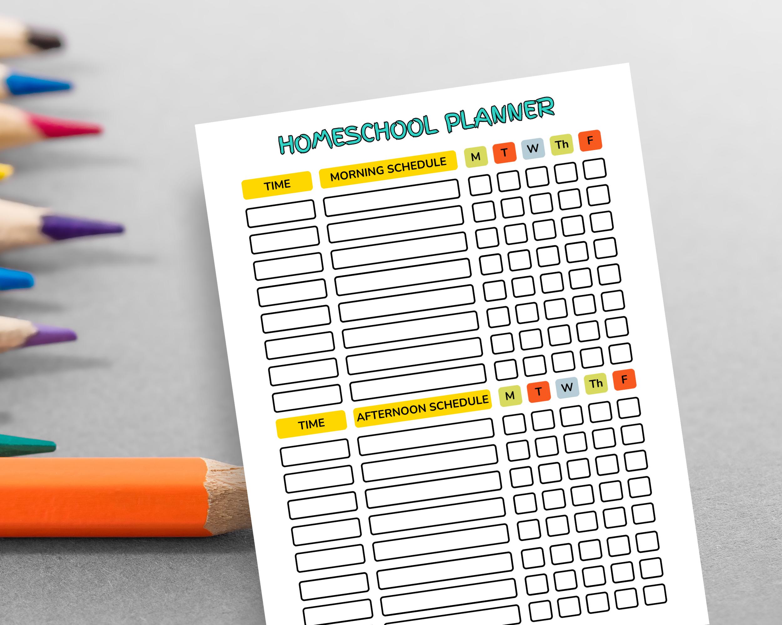 Homeschool Weekly Planner Printable Template Student Schedule Morning