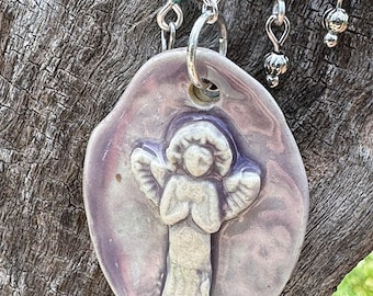 Handcrafted Violet Angel Ceramic Car Charm, Inspirational Word Pendant, Crystal Beads, Sun Catcher