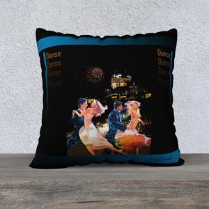 Velvetine cushion cover - Québec danse - 505, exclusive design, elegant, Château Frontenac Québec, Dancers, Lucie Gonella, Gonellart